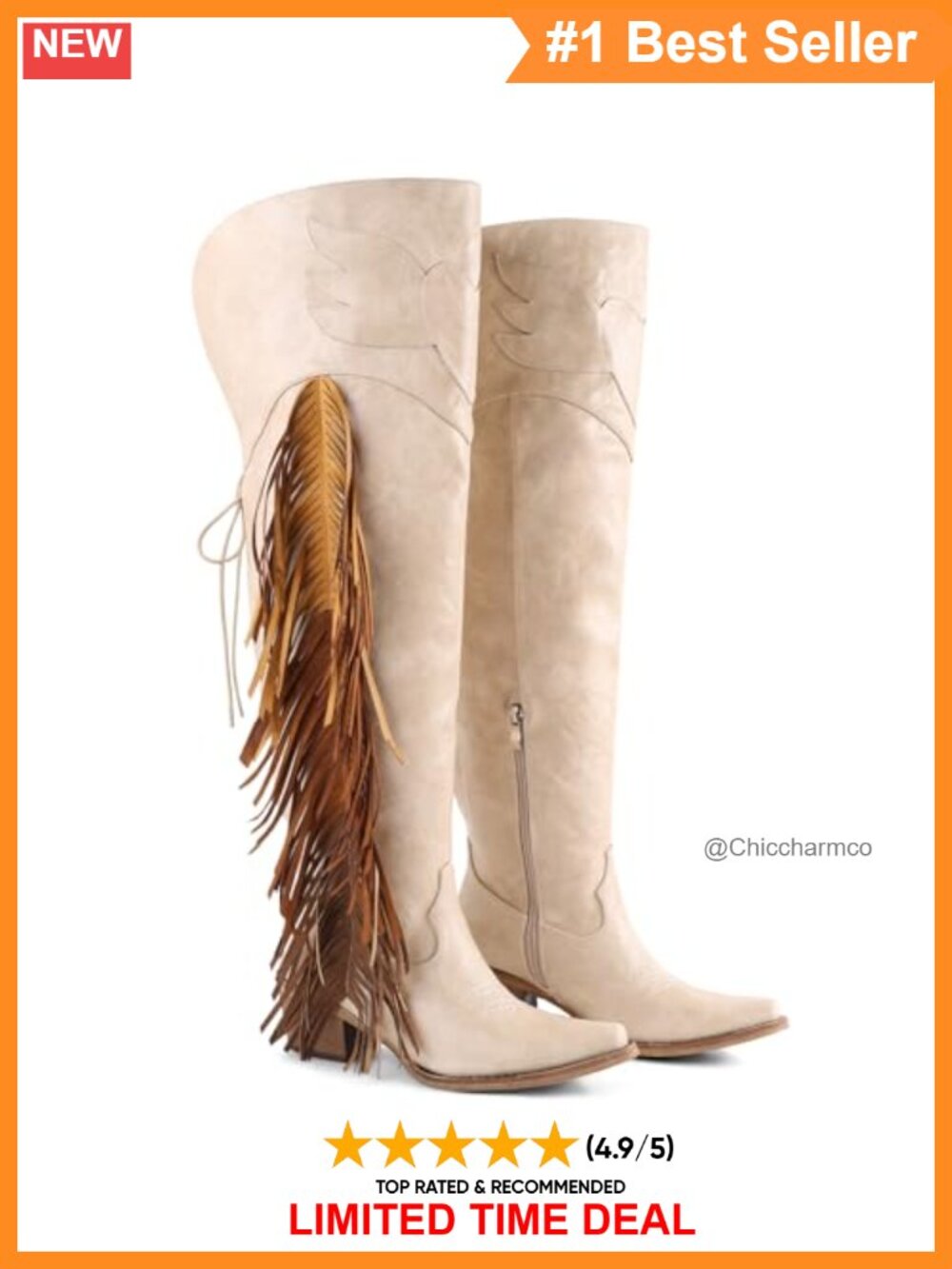 Faux Leather Fringe Thigh High Western Boots Embroidered